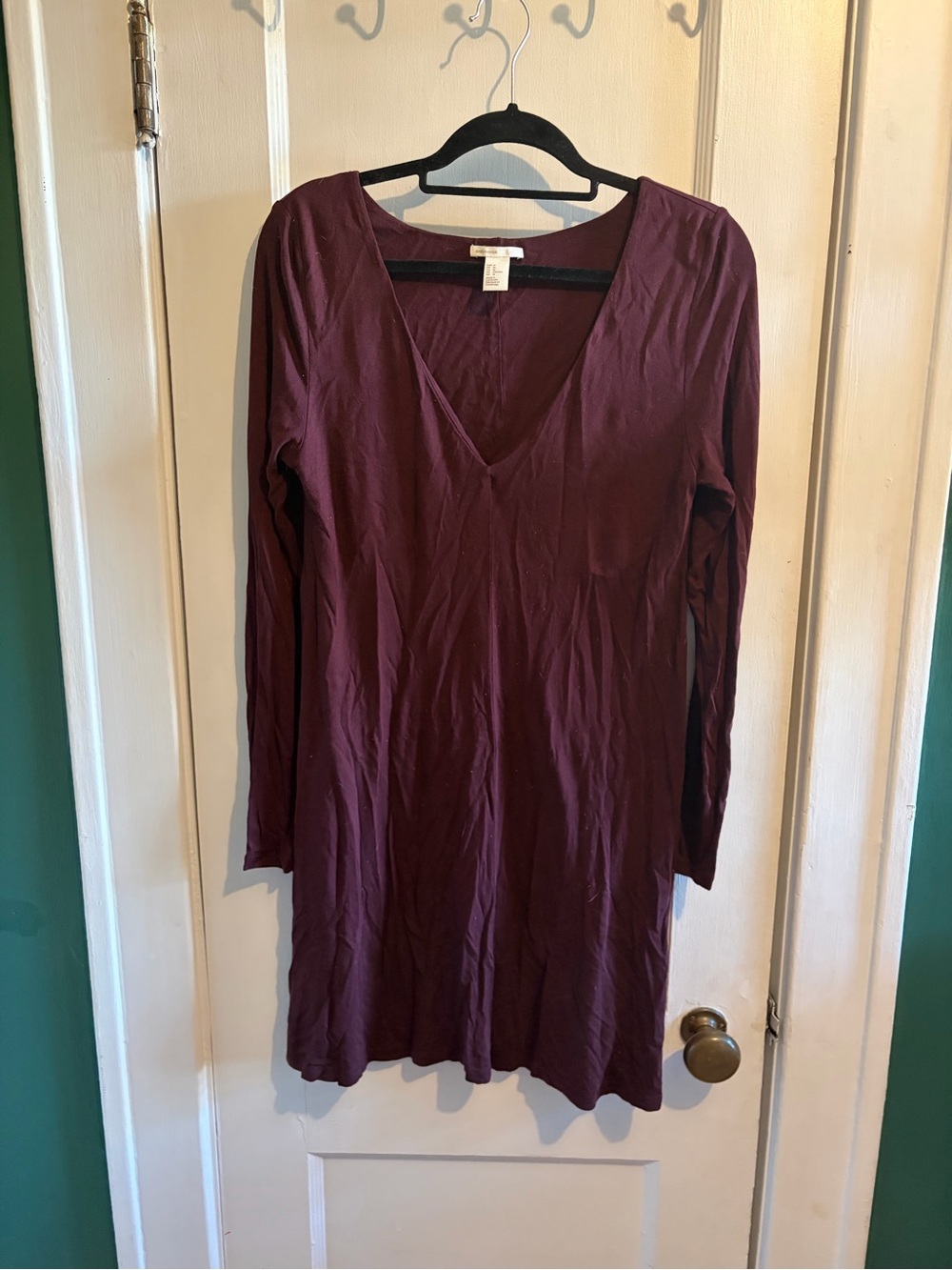 H&M V-Neck Long Sleeve Mini Dress in Wine